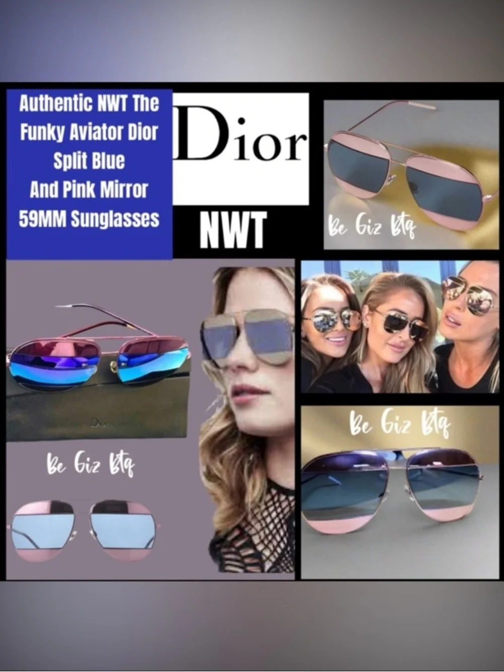 Authentic NWT The Funky Aviator Dior Split Blue And Pink Mirror 59MM Sunglasses